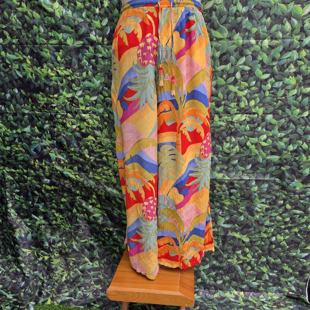 Christian Siriano NY Womens S Tropical Print Wide Leg Pull On Palazzo Pants